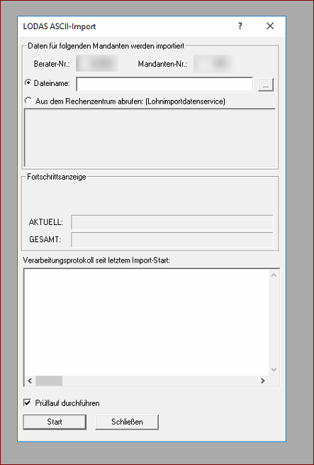 Auswahl Lohndatei Lodas