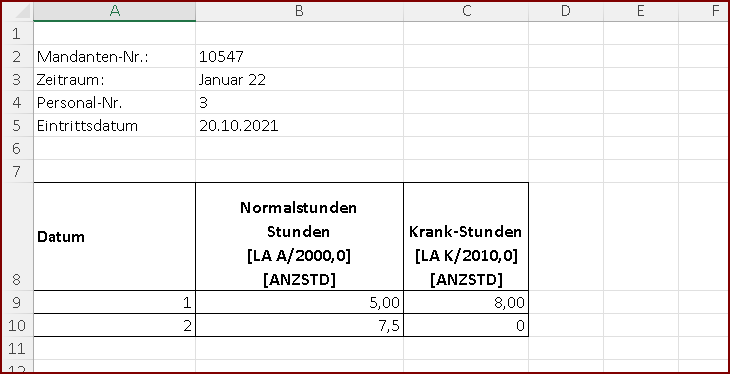 Kalendariumserfassung Beispiel 1