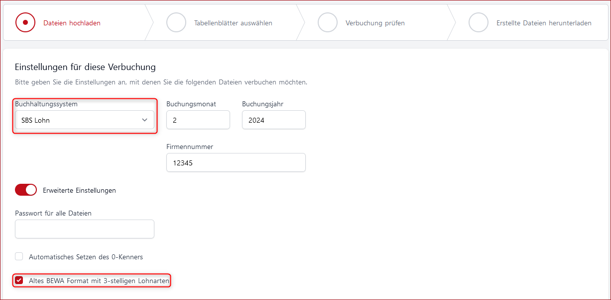 Einstellung 3-stellige Lohnnummern