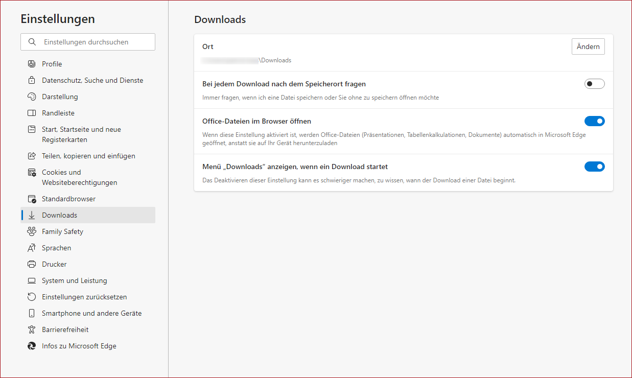 Einstellungen Edge