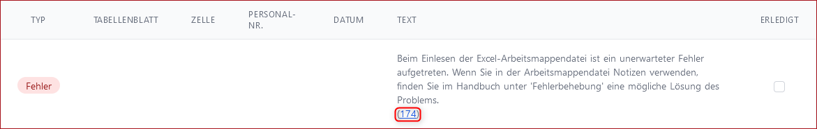 174 Fehlermeldung fehlerbehaftete Notizen in Datei