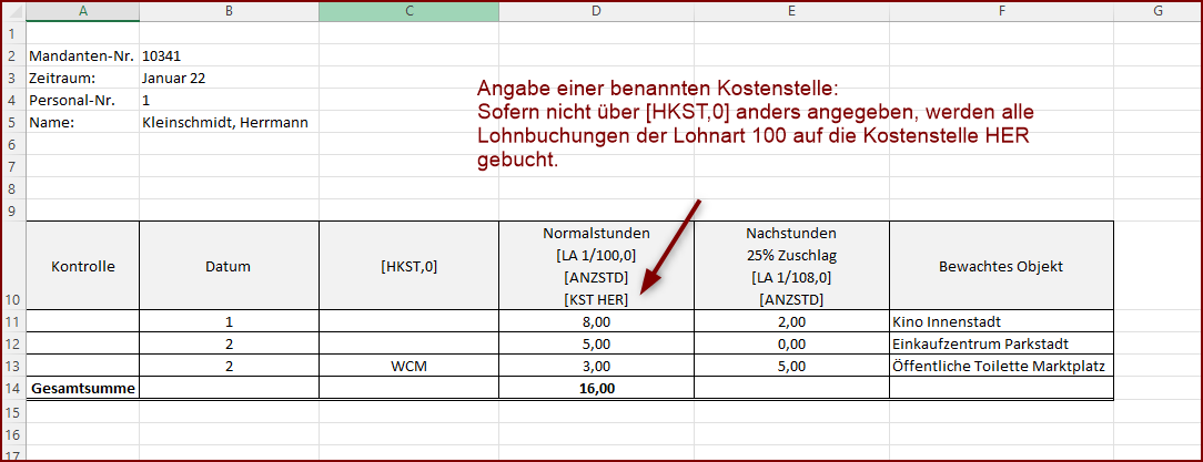 Kostenstellen Beispiel 2