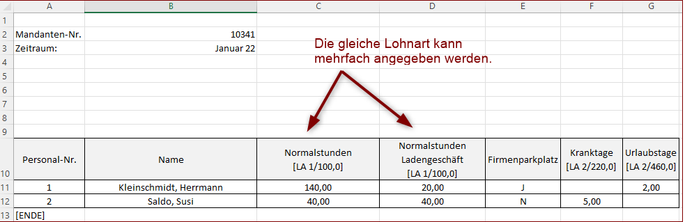 Mehrere Lohnarten gleichzeitig Besispiel
