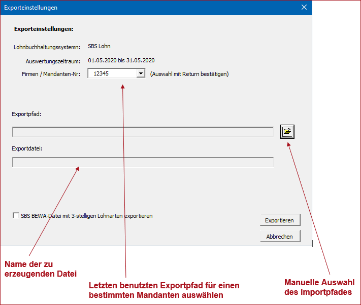 Exporteinstellungen SBS Lohn