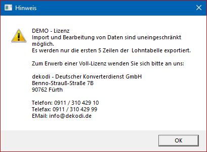 Demo-Modus Lohnkonverter